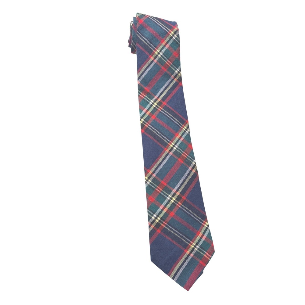 Rooster Necktie One Size Blue Green Red Plaid Cotton Vintage USA Made